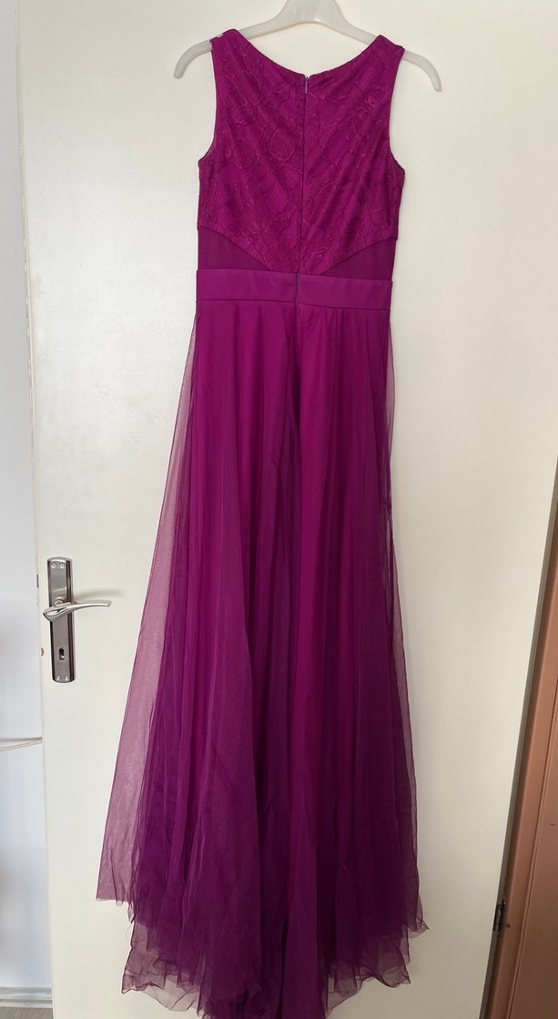 Mor Dantel Detaylı Uzun Abiye Elbise - Görsel 5