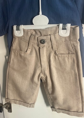 Erkek Bebek Keten Şortlu Denim Gömlek Takım - Görsel 3