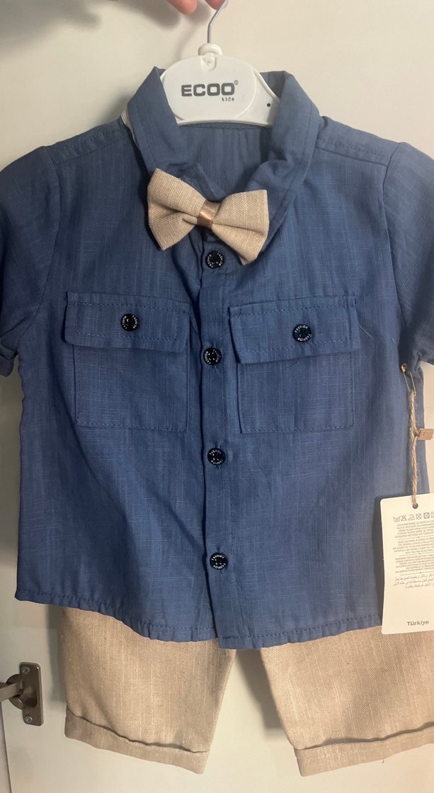 Erkek Bebek Keten Şortlu Denim Gömlek Takım - Görsel 2