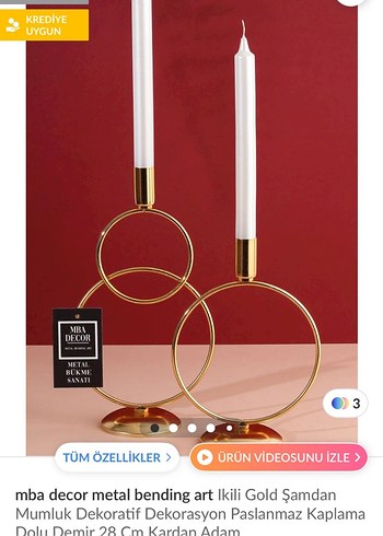 Altın Renkli Parlak Metal Mumluk Seti - Görsel 2