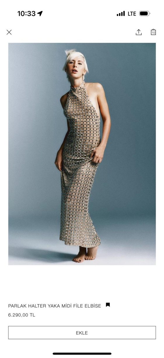 Parlak Halter Yaka Midi File Elbise - Görsel 3