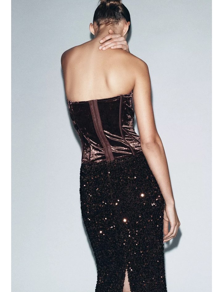 Zara kadife bordo korse - Görsel 3