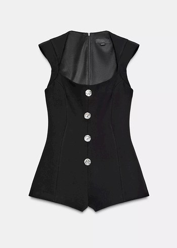 Zara parlak düğmeli tulum siyah - Görsel 2