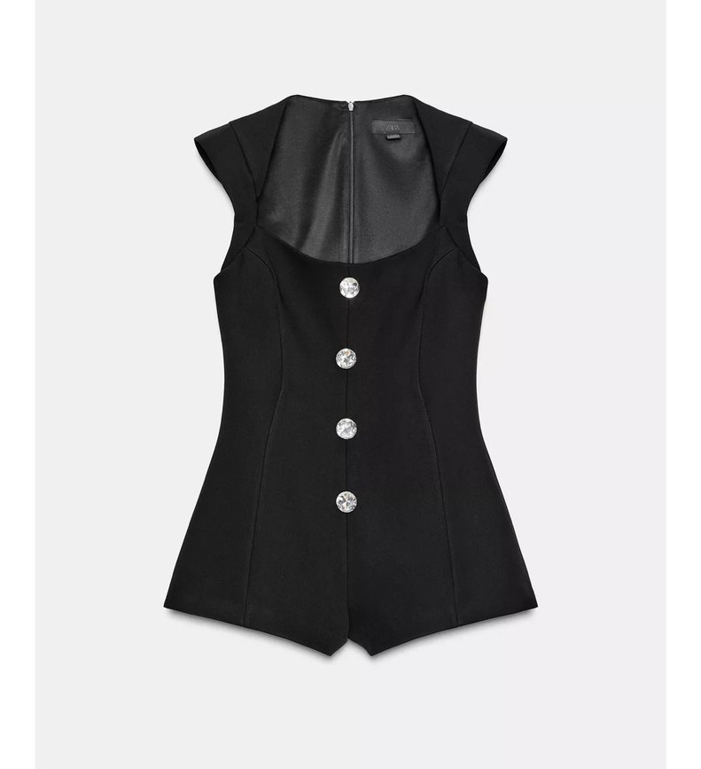 Zara parlak düğmeli tulum siyah - Görsel 2