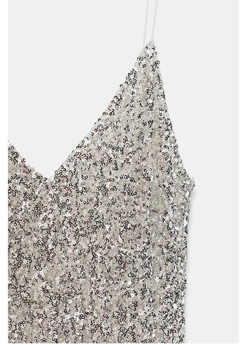 Uzun Pullu Gümüş Elbise - Görsel 7