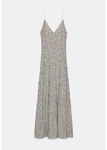 Uzun Pullu Gümüş Elbise - Görsel 5