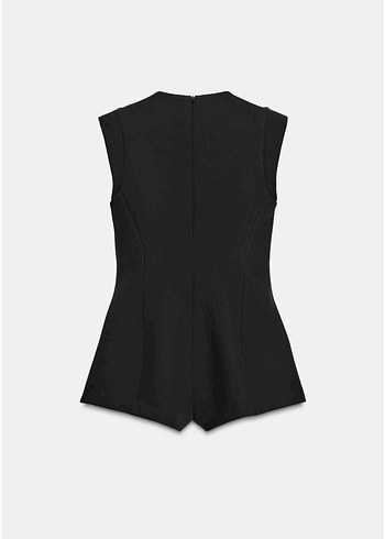 Zara Parlak Düğmeli Kısa Siyah Tulum - Görsel 3