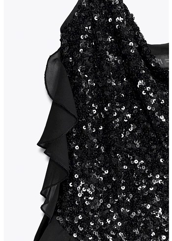 Zara Siyah Pullu Kısa Fırfırlı Elbise - Görsel 7