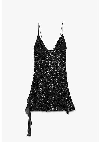 Zara Siyah Pullu Kısa Fırfırlı Elbise - Görsel 6