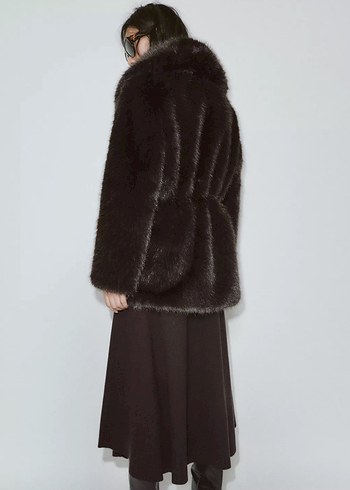 Zara Kahverengi Kuşaklı Kürk - Görsel 5