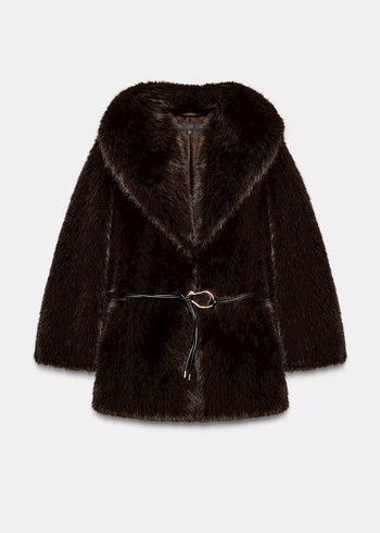 Zara Kahverengi Kuşaklı Kürk - Görsel 6