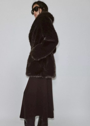 Zara Kahverengi Kuşaklı Kürk - Görsel 4