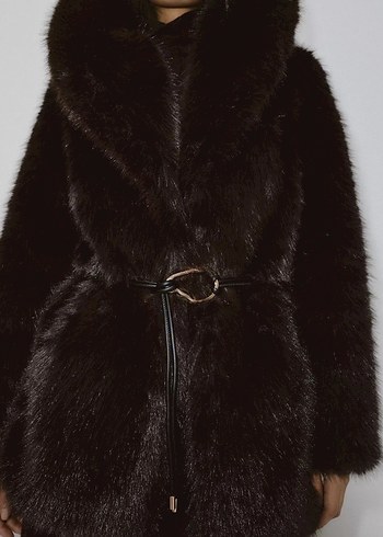 Zara Kahverengi Kuşaklı Kürk - Görsel 3