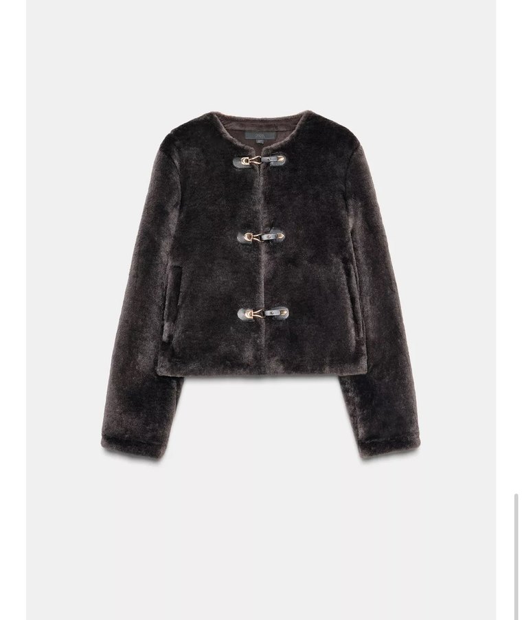 Zara Süslü Düğmeli Suni Kürk Ceket - Görsel 4