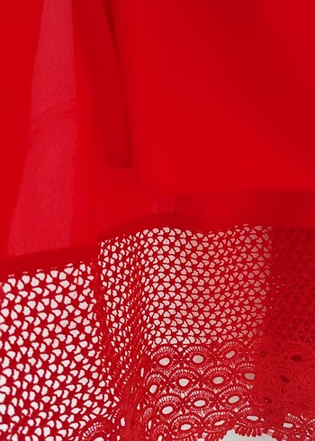 Kırmızı Dantel Detaylı Uzun Kadın Elbise - Görsel 3