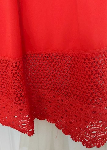 Kırmızı Dantel Detaylı Uzun Kadın Elbise - Görsel 7