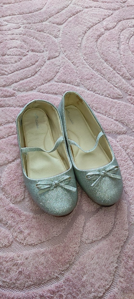 Kız Çocuk Gri simli Saten Babet Ayakkabı - Görsel 2