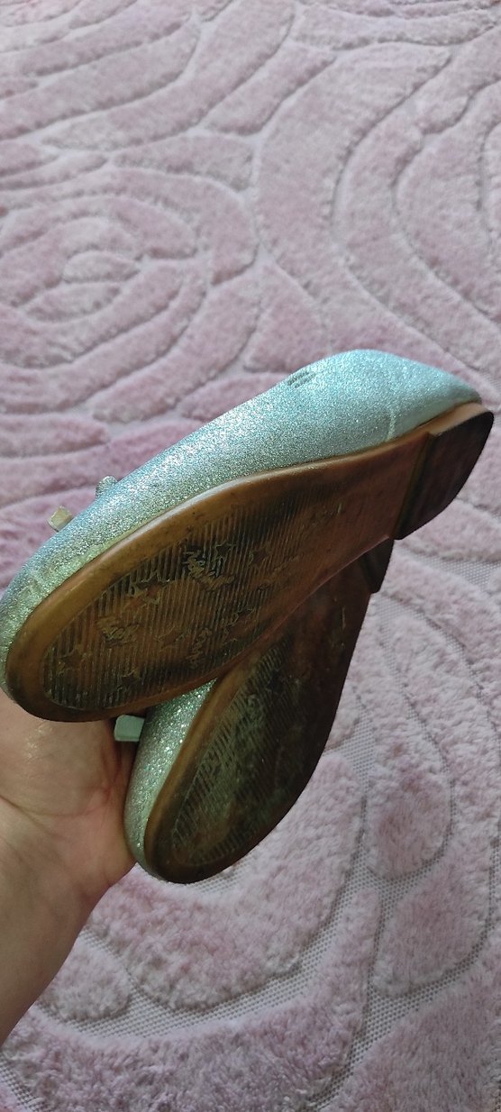 Kız Çocuk Gri simli Saten Babet Ayakkabı - Görsel 4