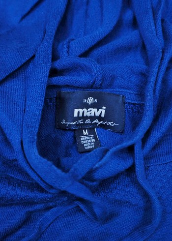 Kadın Mavi Kapüşonlu Uzun Sweatshirt - Görsel 2