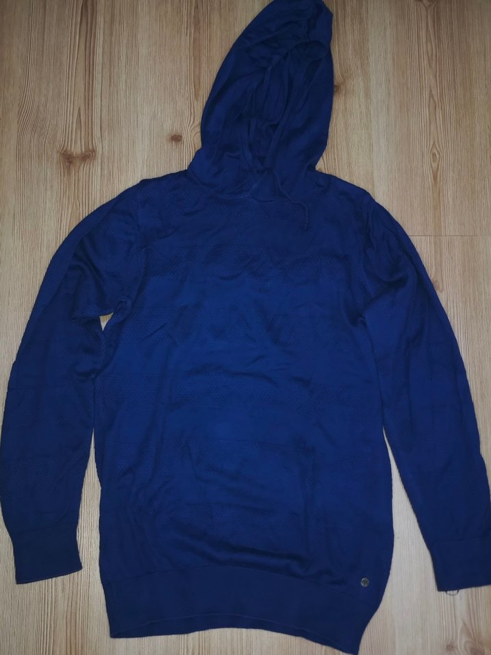 Kadın Mavi Kapüşonlu Uzun Sweatshirt - Görsel 3