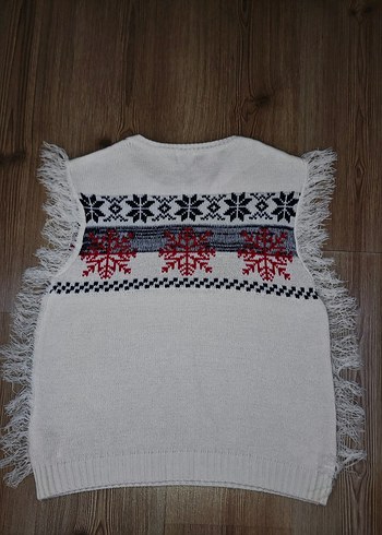 Nakışlı Püsküllü Bohem Kolsuz Triko Süveter - Görsel 2