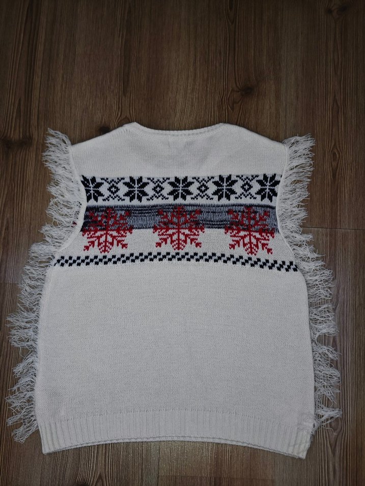 Nakışlı Püsküllü Bohem Kolsuz Triko Süveter - Görsel 2