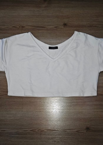 Beyaz V Yaka Crop Top Kadın - Görsel 2