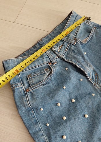 Diğer Düğmeli Mavi Kadın Midi Kot Pantolon