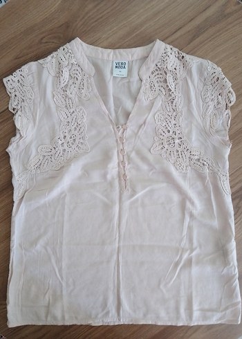 Vero Moda Pudra Dantel Detayli V Yaka Bluz
