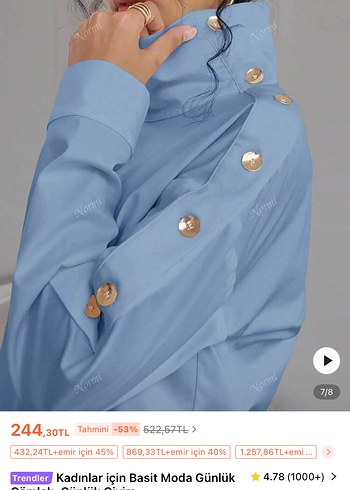 Diğer Düğmeli Mavi Denim Kadın Bluz