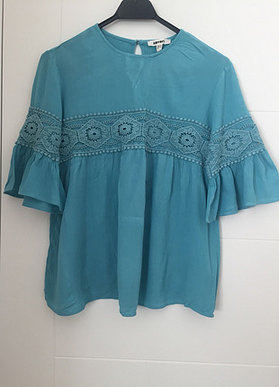 36 Beden turkuaz Renk Mavi Koton tshirt