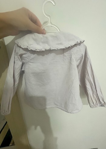 Kız Çocuk Gri Keten Düğmeli Gömlek - Görsel 3