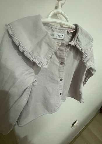 Kız Çocuk Gri Keten Düğmeli Gömlek - Görsel 5