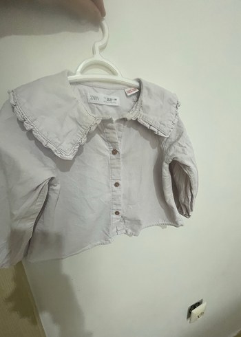 Kız Çocuk Gri Keten Düğmeli Gömlek - Görsel 2