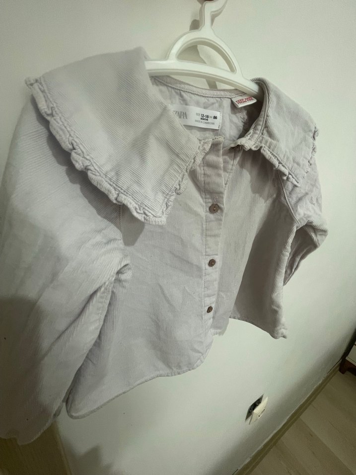 Kız Çocuk Gri Keten Düğmeli Gömlek - Görsel 5