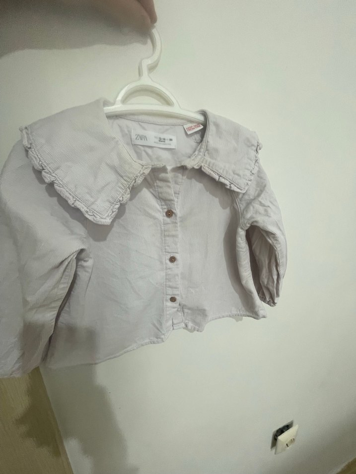 Kız Çocuk Gri Keten Düğmeli Gömlek - Görsel 2