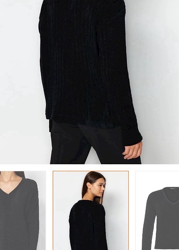 Siyah V Yaka Örgü Kadın Kazak - Görsel 4