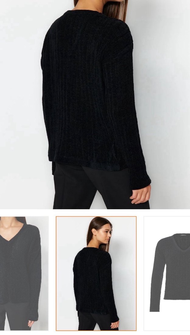 Siyah V Yaka Örgü Kadın Kazak - Görsel 4