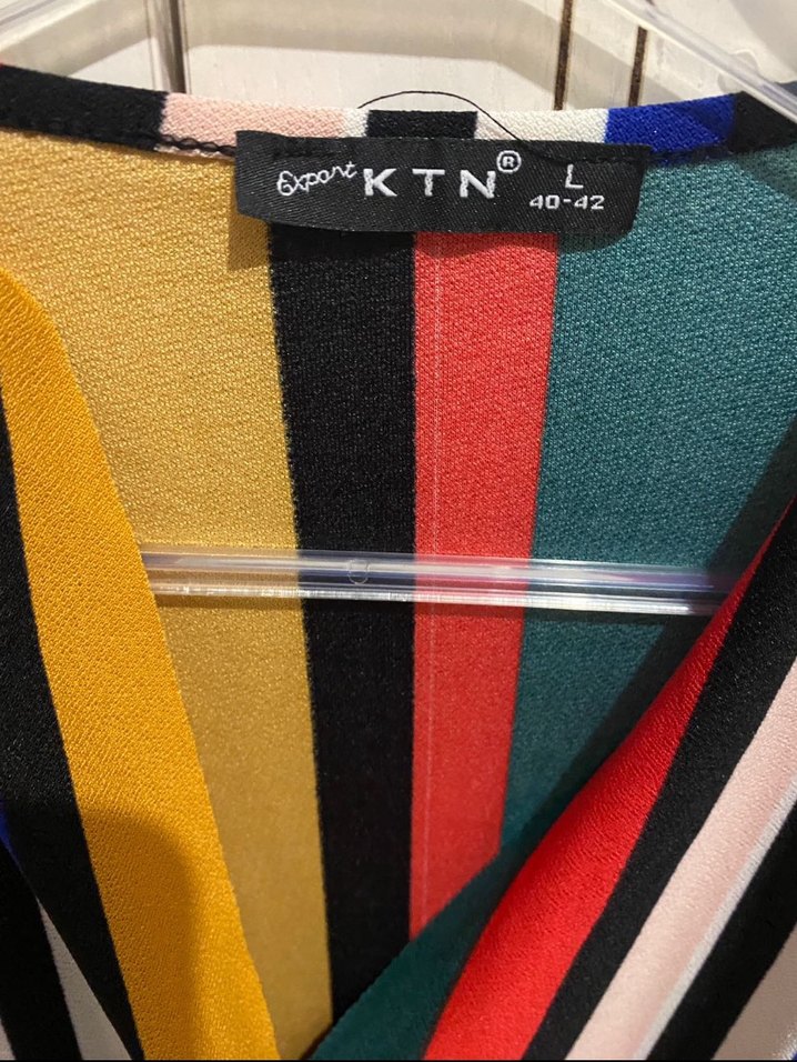 Çizgili, V Yaka, Uzun Kollu Kadın Bluz - Görsel 2