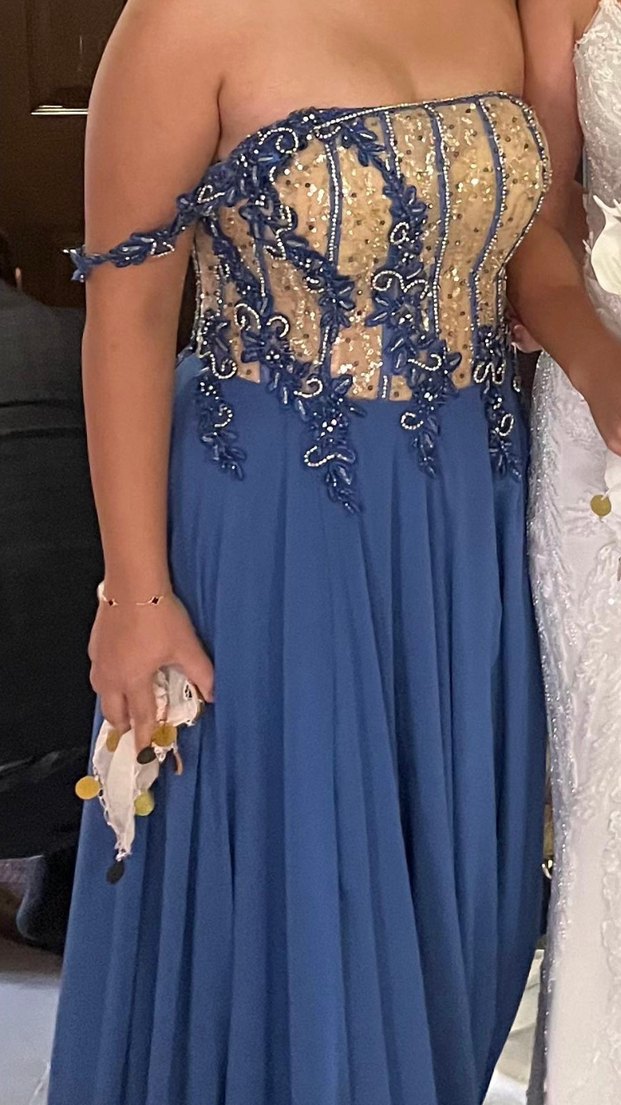 Straplez Mavi Uzun Abiye Elbise - Görsel 2