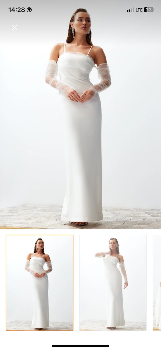 Minimalist Tekne Yaka Uzun Beyaz Gelinlik - Görsel 3