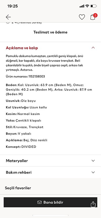 s Beden camel Renk H&M trençkot