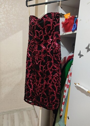s Beden bordo Renk Gece elbisesi 