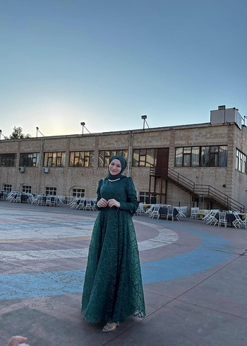 Uzun Yeşil Tesettür abiye