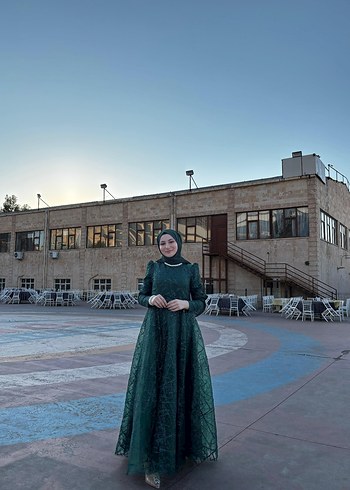 38 Beden yeşil Renk Uzun Yeşil Tesettür abiye