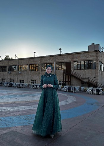 38 Beden Uzun Yeşil Tesettür abiye