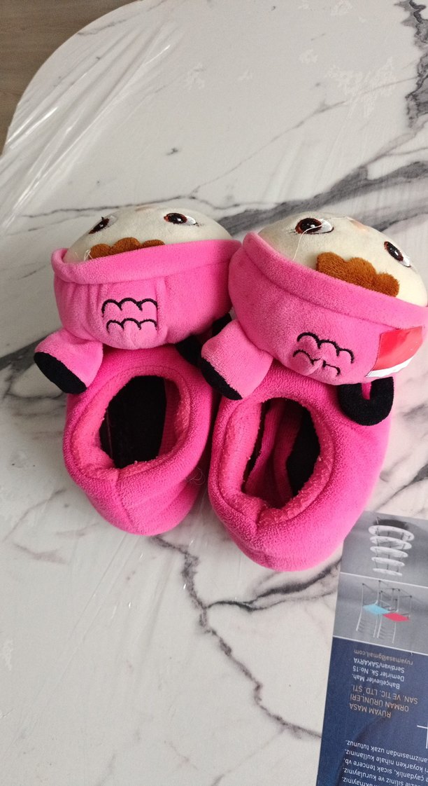 Kız Çocuk Pembe Peluş Kaydırmaz Ev Terliği - Görsel 4