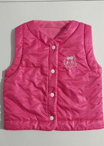 Düğmeli Pembe Nakışlı Çift Taraflı Kız Yelek 3 Yaş - Görsel 4