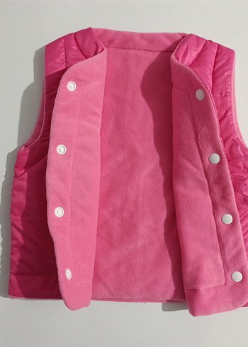 Düğmeli Pembe Nakışlı Çift Taraflı Kız Yelek 3 Yaş - Görsel 8