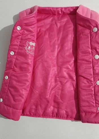Düğmeli Pembe Nakışlı Çift Taraflı Kız Yelek 3 Yaş - Görsel 3